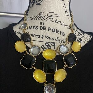 Statement Yellow and Black Gem Necklace - Women's Fashion Jewelry